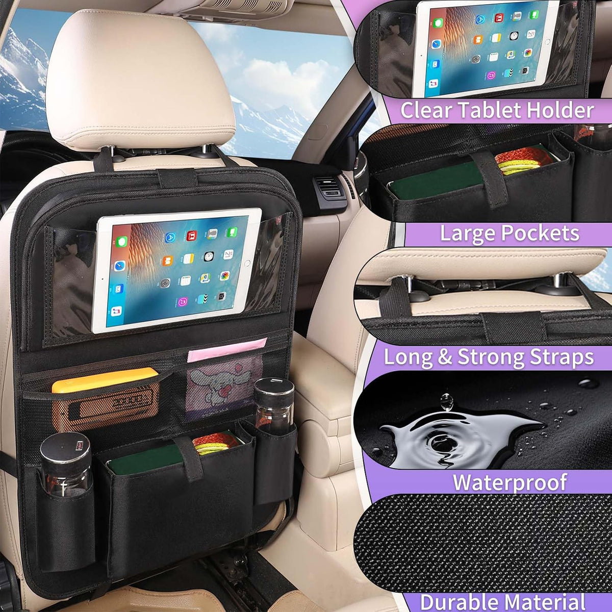 Car BackSeat Organizer, for Kids Car Organizer Kick Mats Kick Mats Back Seat Protector with Touch Screen Tablet Holder, for Kids, Car Travel Accessories, 1 Pack