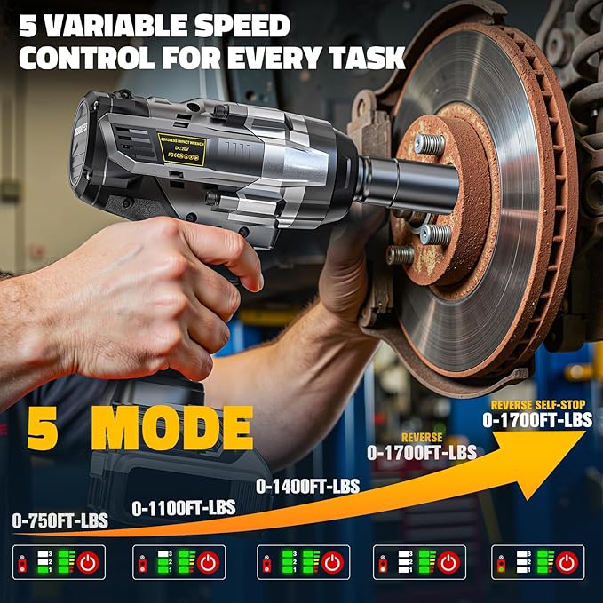 Cordless Impact Wrench 1/2 inch Compatible with DeWalt 20V Battery: 1700FT-LBS High Torque Impact Wrench Heavy Duty Tool with 6 Sockets - Brushless Electric Impact Gun LED Work Light - Bare Tool Only
