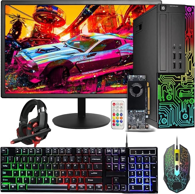 Dell OptiPlex PC,Core I5,24'' Monitor,RX 550 4G,16G RAM,512G SSD(Renewed) | Gaming Computer PC,i5 up to 3.6G,24 inch FHD,WiFi, ARGB,4K Support,DP, HDMI,DVI,Headset,Windows 11 Pro,Home or Office PC