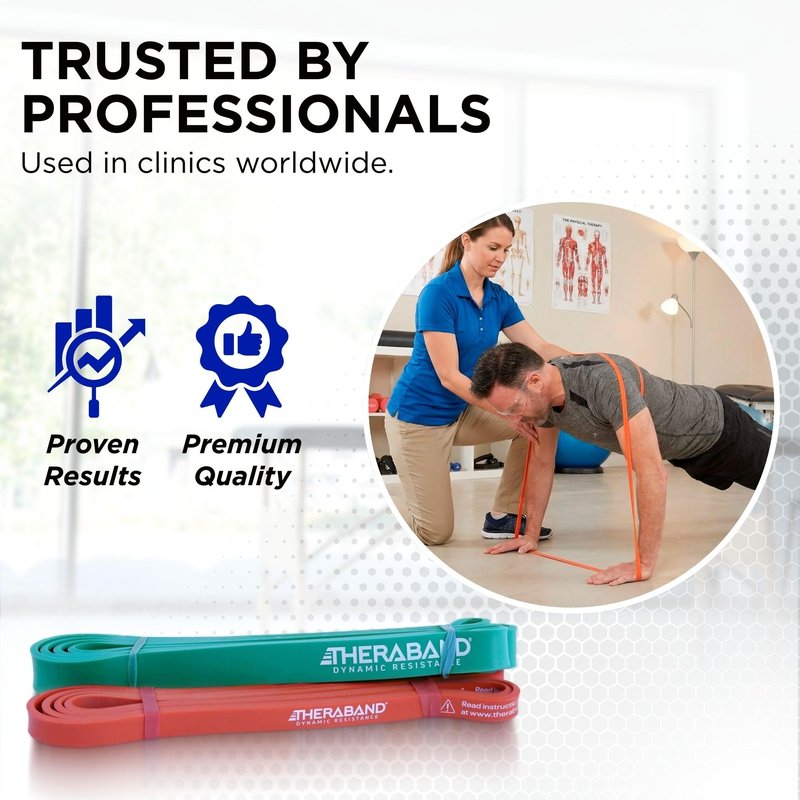 THERABAND High Resistance Bands, Set of 2 Elastic Super Bands for Improving Flexibility, Injury Rehab, & Full Body Workouts, Heavy Duty Stretch Bands for Lifting, 1 Light & 1 Medium Band, Multi