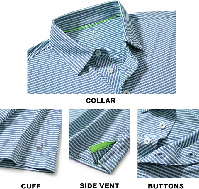 Mens Golf Shirt Moisture Wicking Dry Fit Performance Sport Short Sleeve Striped Golf Polo Shirts for Men