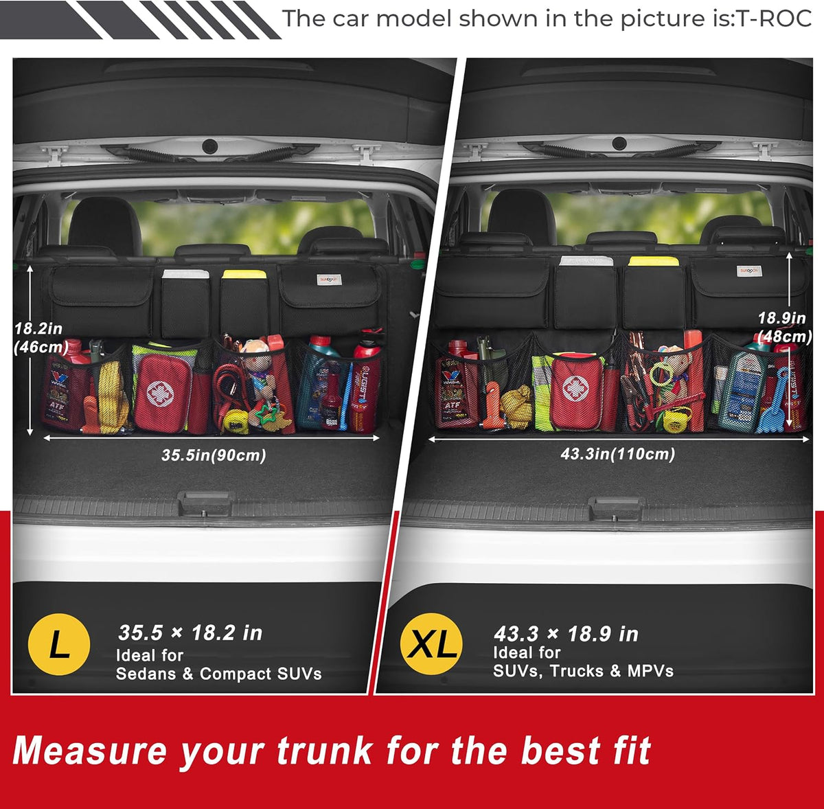 SURDOCA Car Trunk Organizer, LARGE CAPACITY(43 x 19 in) Car Storage Bag with 8 Pockets, 7X Upgraded Trunk Storage Organizer for Car, SUV, Truck, MPV