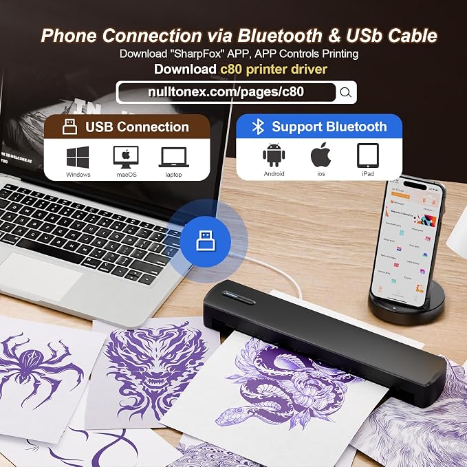 Tattoo Stencil Printer, Portable Wireless Bluetooth Thermal Transfer Machine