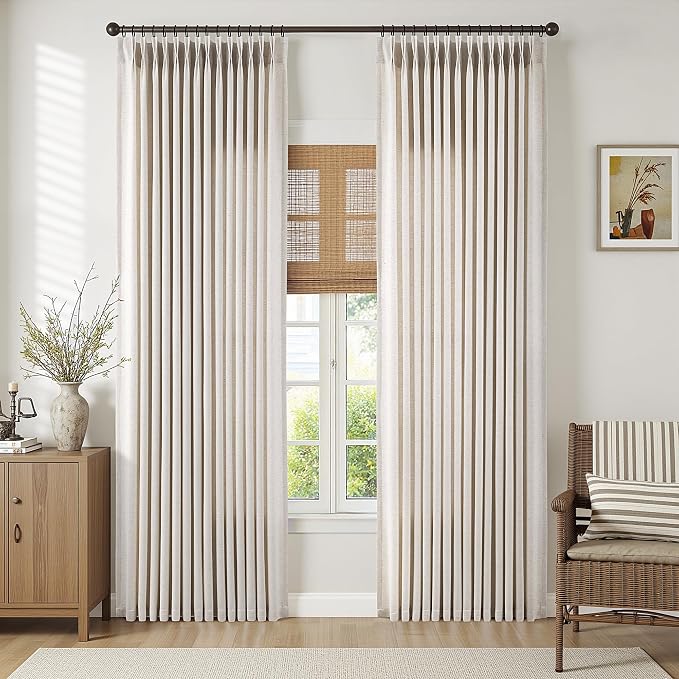 Memory Trained Pinch Pleated Curtains 92 Inches Long, Viral Linen Pinch Pleat