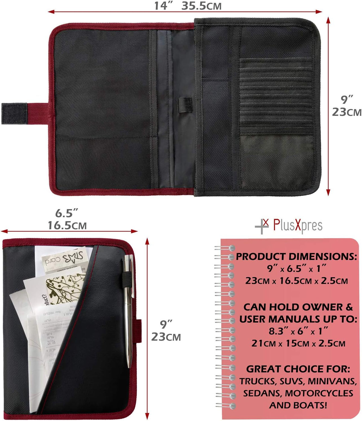 PlusXpres Glove Box Compartment Organizer - Car Document Holder - Red