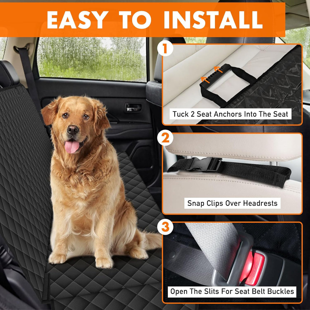 Waterproof Dog Backseat Cover for Cars, Non-Slip Pet Seat Protector,M-Black