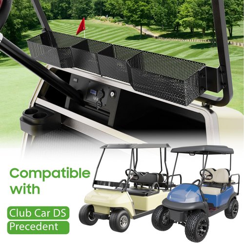10L0L Golf Cart Storage Basket - Heavy Duty Front Dash Organizer for EZGO TXT/RXV & Club Car DS/Precedent - Steel Metal Utility Tray with 4 Secure Compartments (Drilling Required)