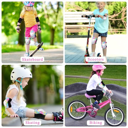 FIODAY Kids Knee Pads Set - Adjustable Protective Gear with Elbow Pads & Wrist Guards | Rainbow, 3-8 Years