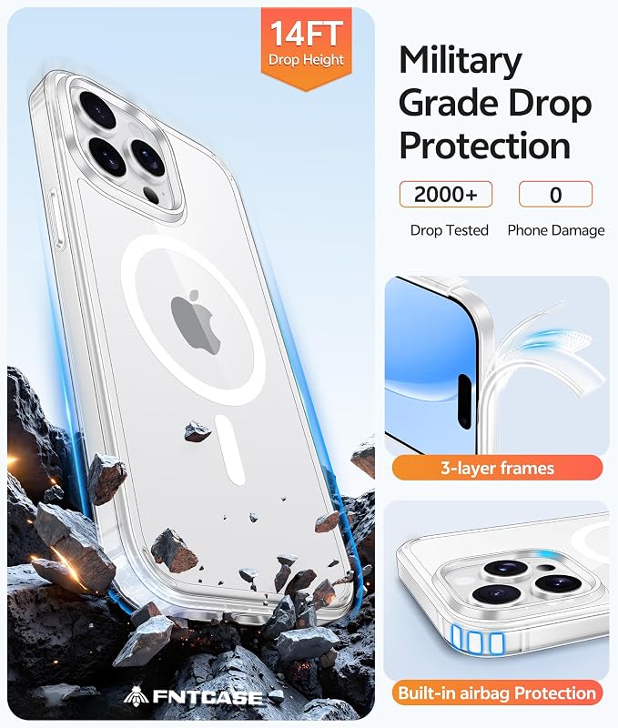 FNTCASE for iPhone 14 Pro Case: Anti Yellowing Transparent Clear Magnetic Phone