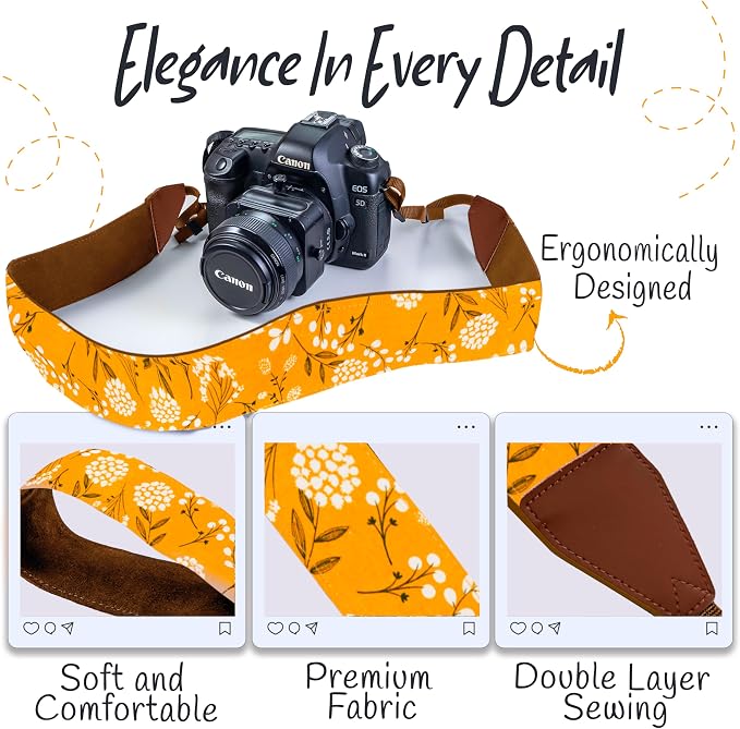 Art Tribute Camera Strap, Vintage Embroidered Neck Shoulder & Crossbody Camera