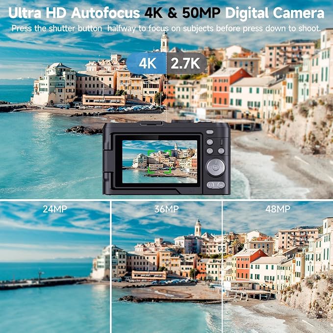 Digital Camera 4K for Photography, 50MP Vlogging Camera for YouTube Video