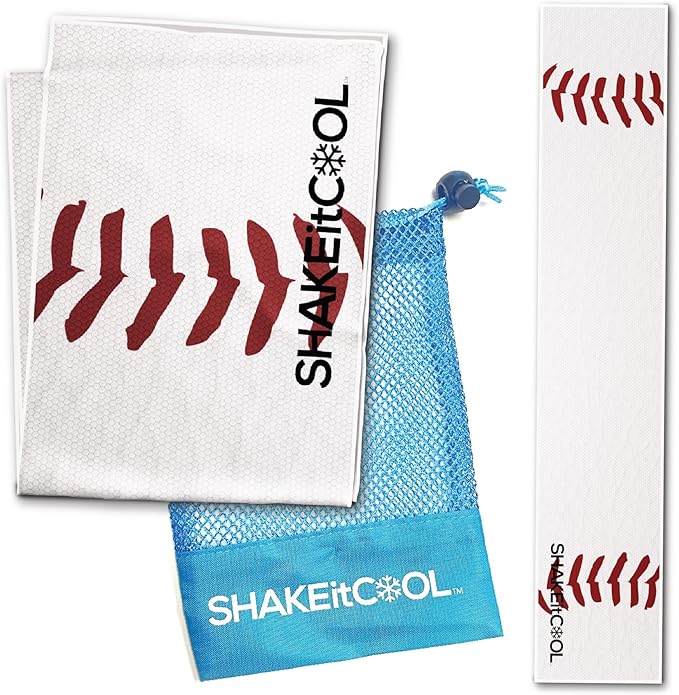 SHAKEitCOOL Original Cooling Towel – Be Cool in Style - Heat Relief, Soft, Lightweight, Sun Protection, Easy Clean - Perfect for Biking, Running, Yoga, Gym, Gardening - Baseball