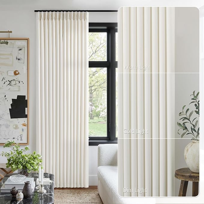 Extra Long 120 Inch Cream Pinch Pleated Curtains