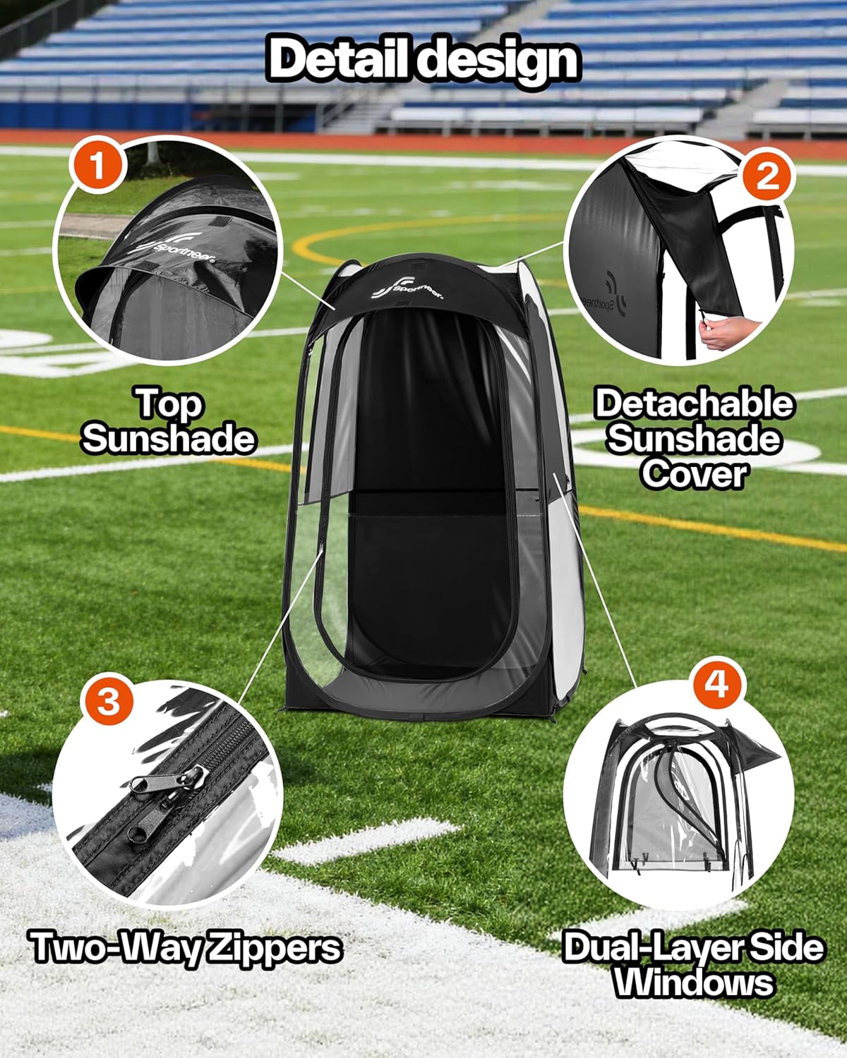 Sportneer Sports Tent - 1-Person Instant Shelter with Ultra Visibility | Lightweight Pop-Up Design for Cold Weather, 37" L x 37" W x 63.5" H