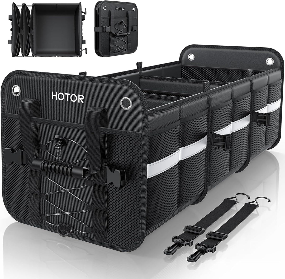 HOTOR Trunk Organizer for SUV – Car Storage Box with Reflective Strips, Collapsible Car Organizer with Large Capacity, Essential Car Accessories for Truck, Van & Sedan, Blue, 22.1" x 13.0" x 12.0"