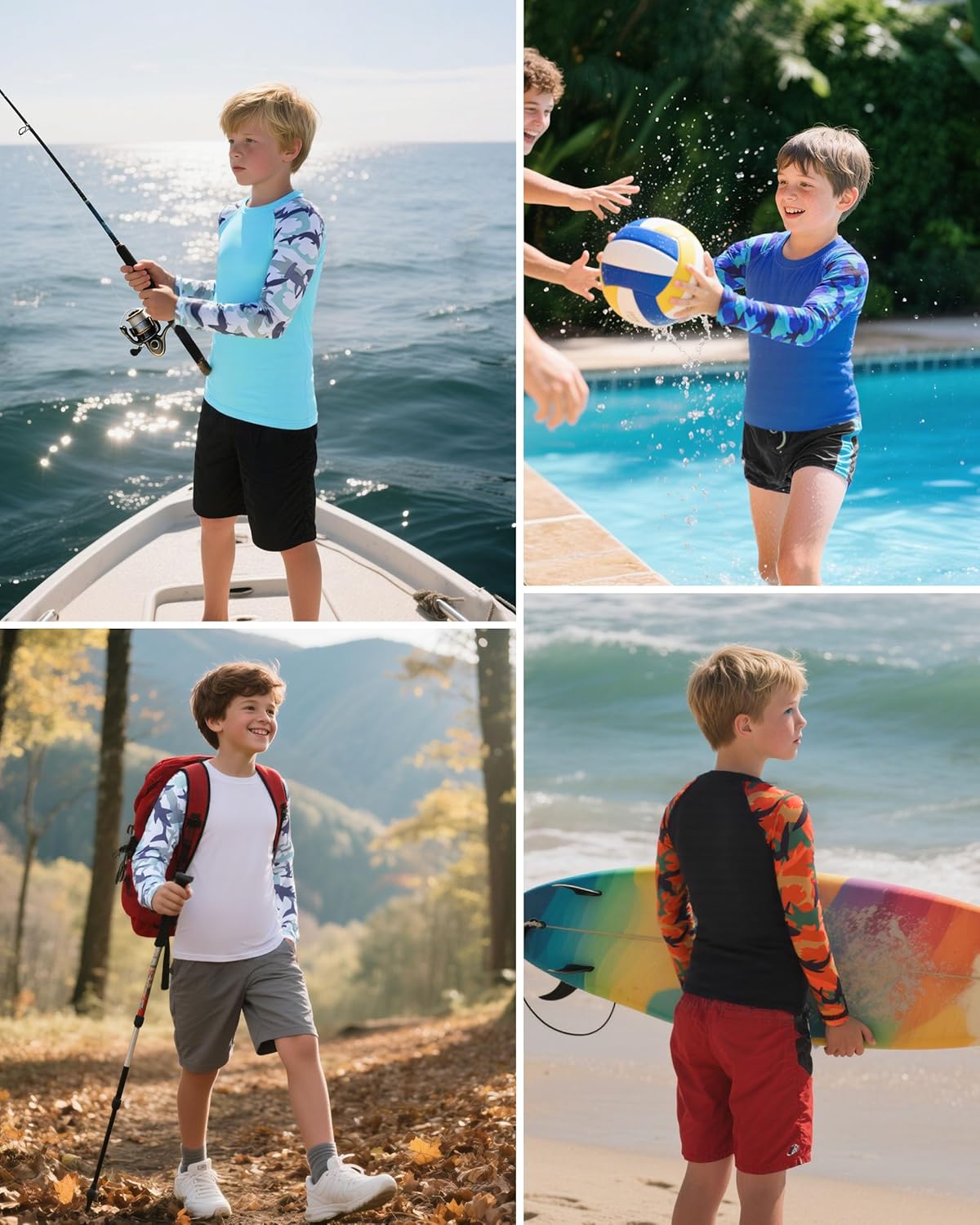 Skiennix Boys Rash Guard Swim Shirt - Long Sleeve UPF 50+ UV Protection | Quick-Dry Surf Shirt