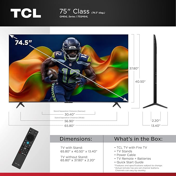TCL 75 Inch Class QM64L Series | Mini LED QLED 4K HDR Smart Fire TV | 75QM64L, 2026 | 120Hz-144Hz High Brightness, Dolby Vision Atmos, Alexa+ Voice Remote AI Streaming Television | Amazon Exclusive
