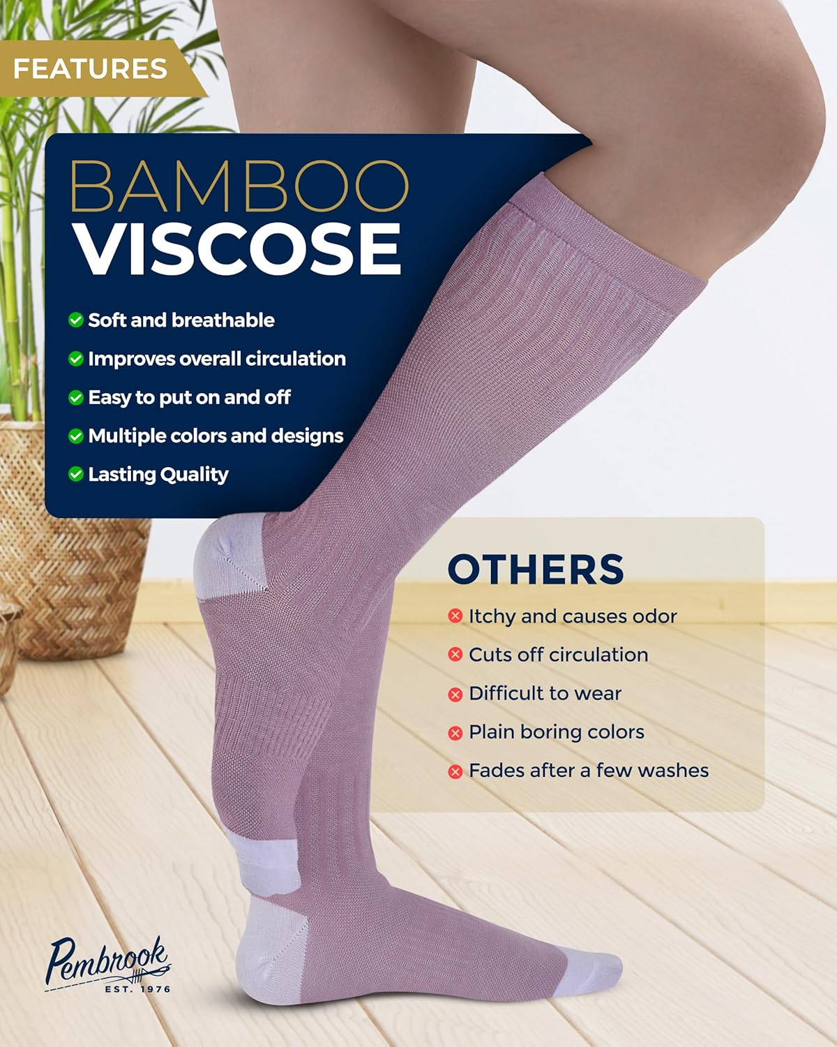 Pembrook Bamboo Viscose Compression Socks - 8-15 mmHg Knee High Support | 3 Pairs for Ultimate Comfort