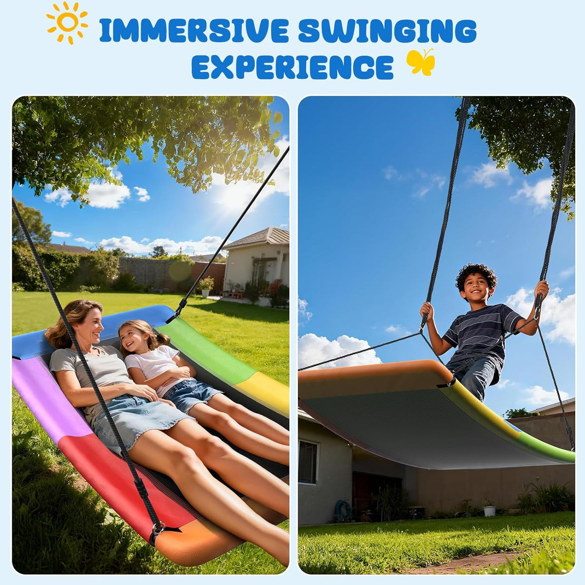 Trekassy 60" Skycurve Platform Tree Swing - 700lb Capacity for Kids & Adults | Rainbow Design