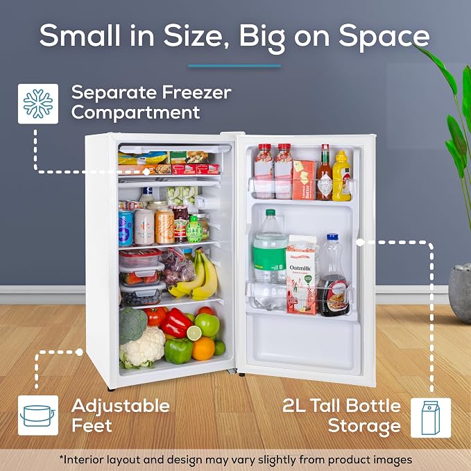 Igloo 3.2 Cu.Ft. Mini Fridge with Freezer - Single Door Compact Refrigerator with Glass Shelves for Homes, Dorms & Offices- Keep Snacks, Drinks & Frozen Foods Cool with Temperature Control Mini Fridge