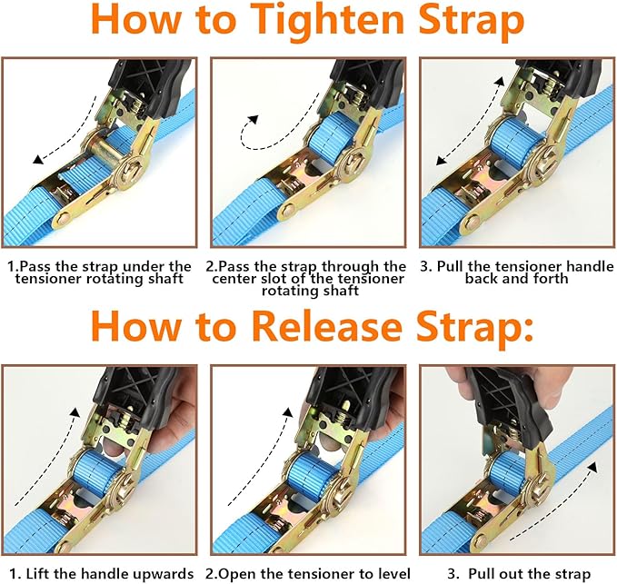 6 Pcs 1 Inch Heavy Duty 20ft Tie Down Straps with Hooks, 2200 LBS Break Strength, Cargo Ratchet Straps for Motorcycle, Appliances, Equipment