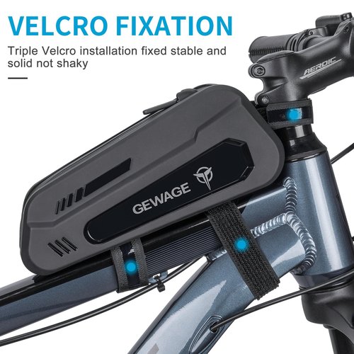GEWAGE Bike Bag Bicycle Front Frame Bag Bike Phone Holder Bike Phone Bag Top Tube Bag Handlebar Bags Bike Accessories for Mountain Road Bike, Black
