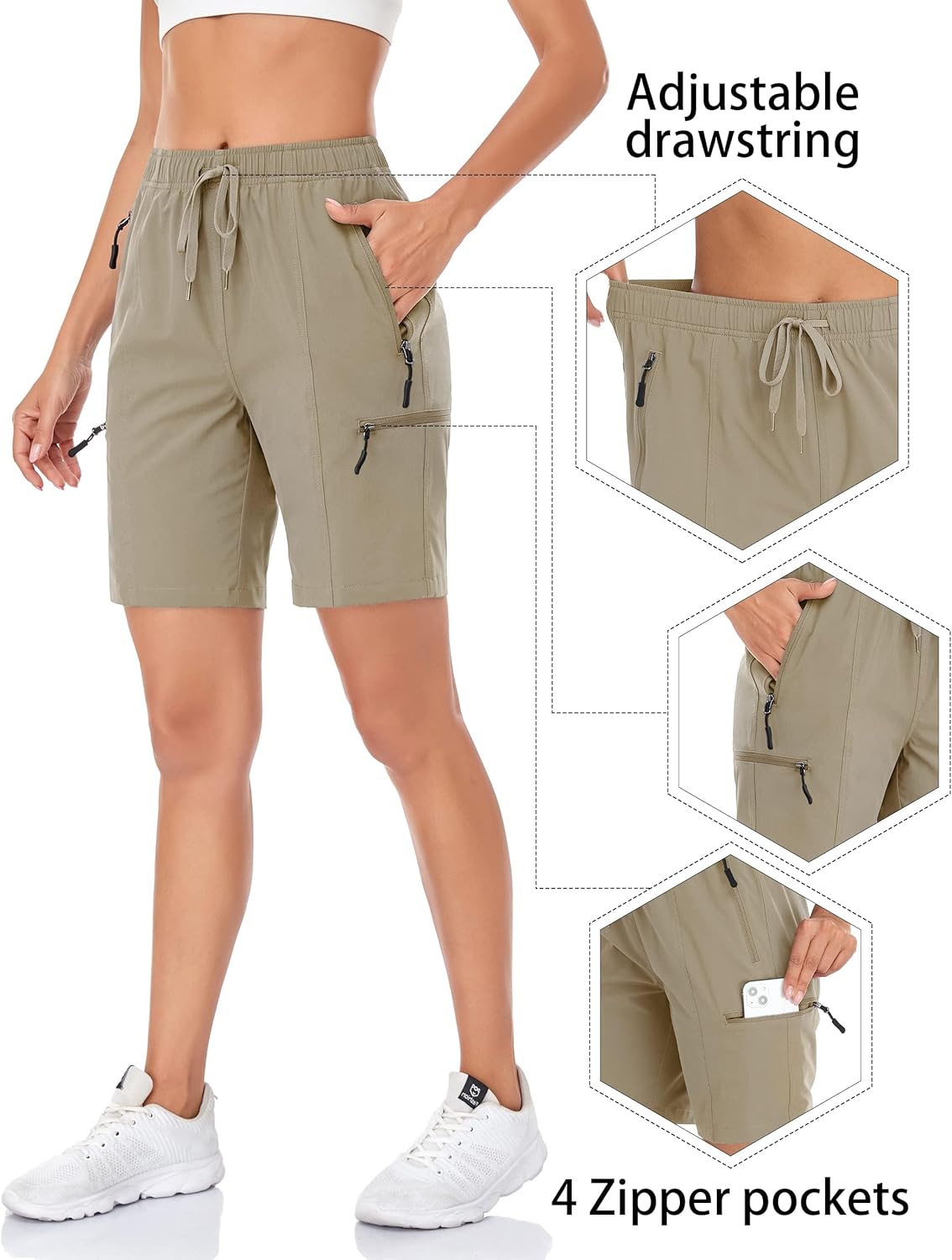 Skiennix Women's Hiking Cargo Shorts - Quick Dry Lightweight Athletic Outdoor Shorts with Zipper Pockets | 5" & 7" Sizes