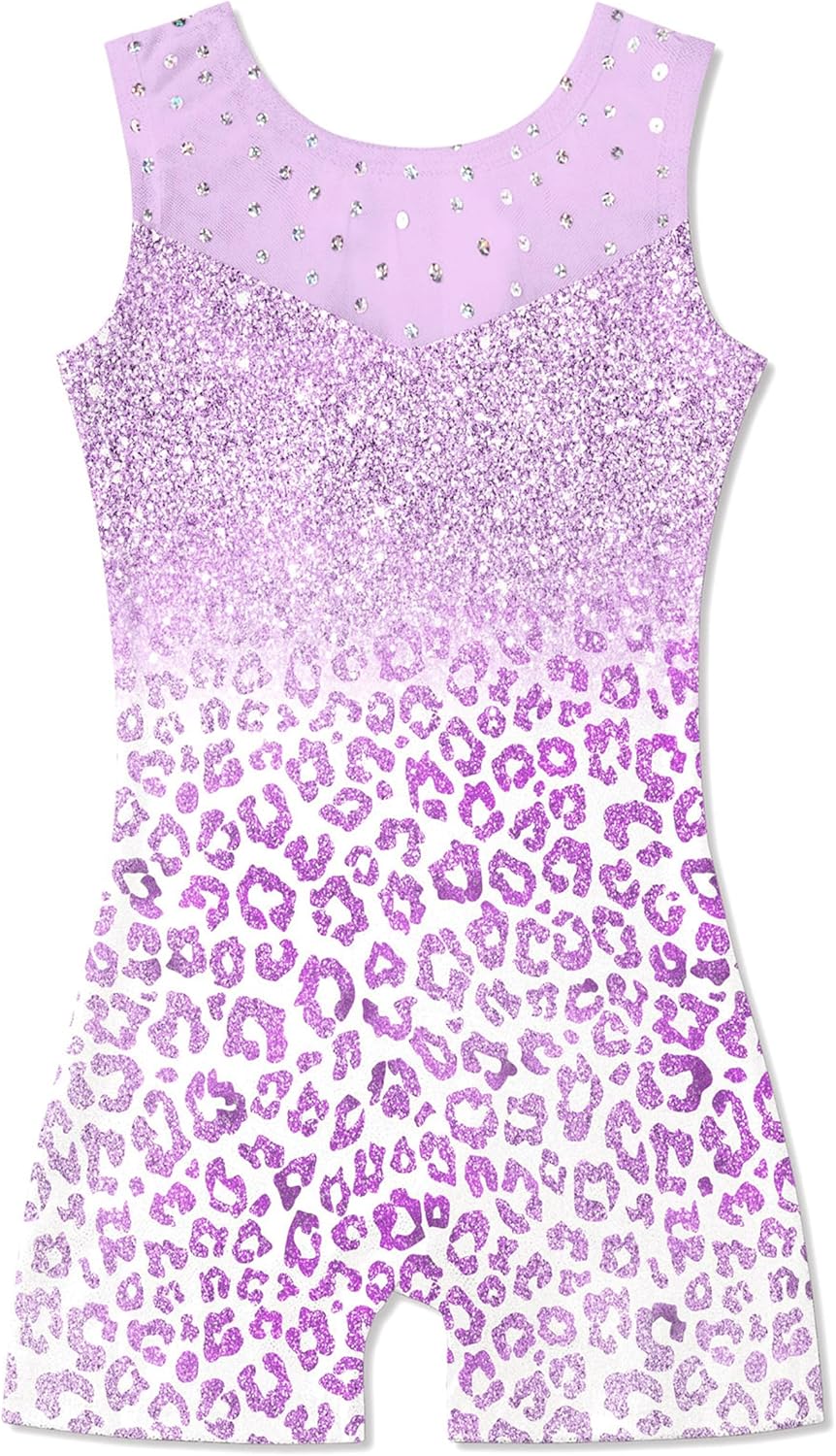 Uideazone Gymnastics Leotards for Girls - Sequin Mesh Biketard Tumbling Outfit, Sizes 2-10T