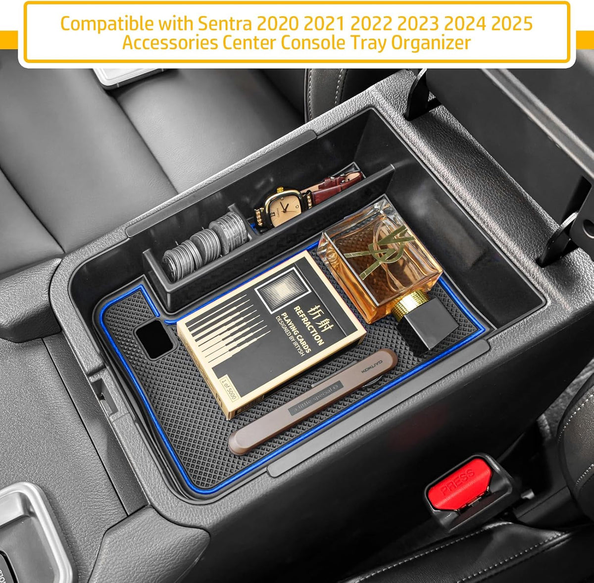 Center Console Organizer Tray for 2020-2025 Nissan Sentra, Blue Trim