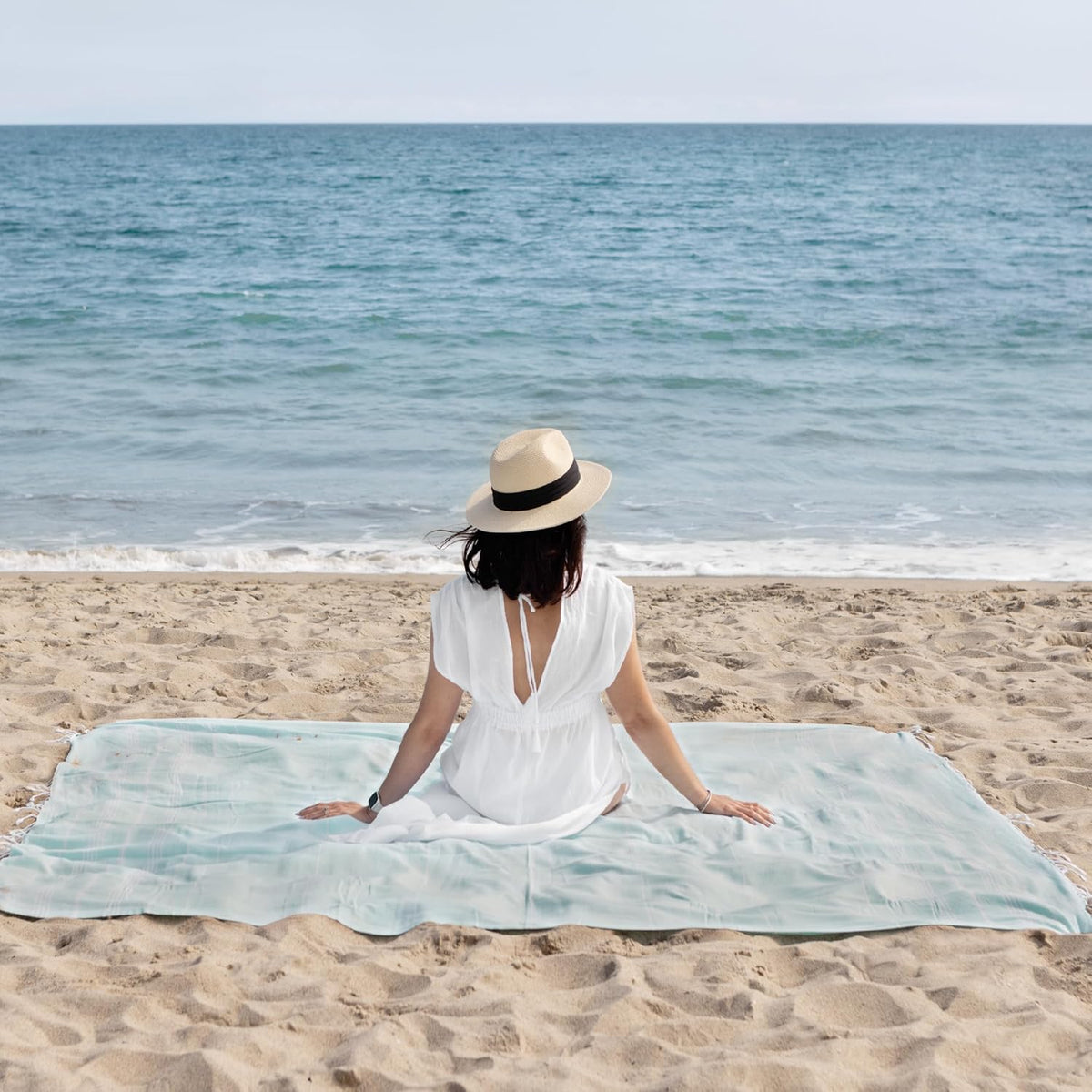 WETCAT Turkish Beach Blanket - Sandproof, Ultra Soft 100% Turkish Cotton | Extra Large 82"x82" - Aqua