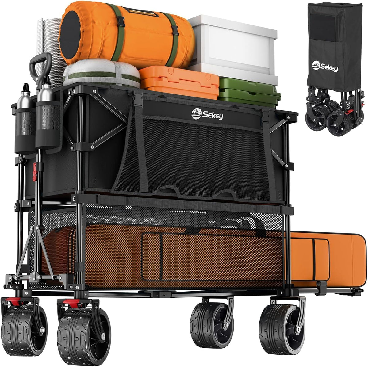 Sekey Heavy Duty Double Decker Wagon - 500Lbs Capacity Collapsible Garden Cart with All-Terrain Wheels | Fits 10x10 Canopy