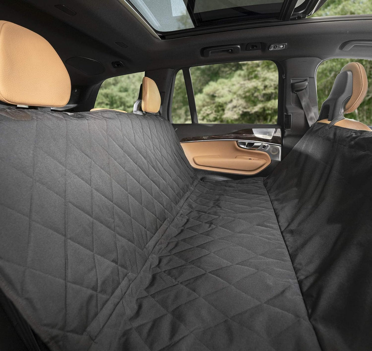 Plush Paws Products Premium Rear Car Seat Protector w/Hammock | Washable & Waterproof Back Seat Dog Cover for Car, Truck, & SUV | Nonslip, Tear Resistant Pet Seat Cover | X-Large Tan