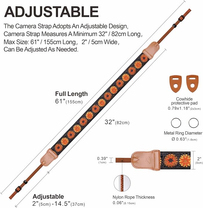 Padwa Lifestyle Hollow Crochet Orange Daisy Camera Strap