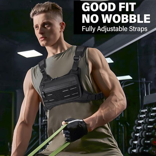 Mozeto Running Vest for Men - Reflective & Water Resistant Chest Pack | Lightweight Sports Phone Holder