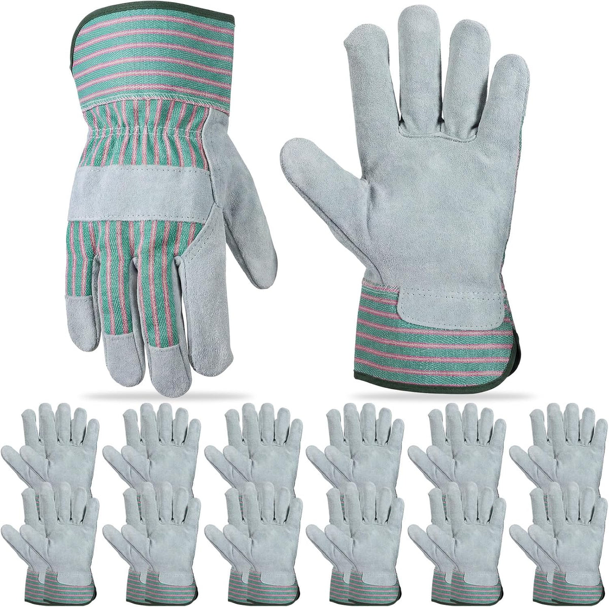 Skiennix Heavy Duty Leather Work Gloves - 12 Pairs, Durable Cowhide, Safety Cuff, 11 x 5.1 Inch