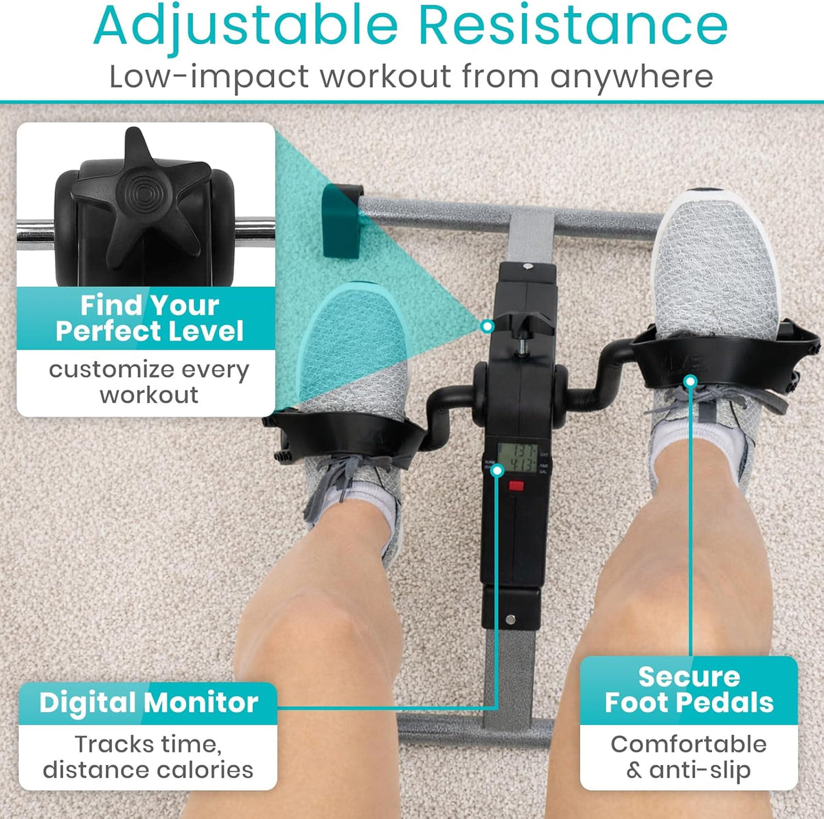 Vive Folding Pedal Exerciser - Under Desk Exercise Bike for Seniors | Mini Stationary Peddler with LCD Display