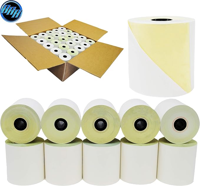 3'' x 95' White/Canary 2 Ply Carbonless Kitchen Printer Paper Cash Register