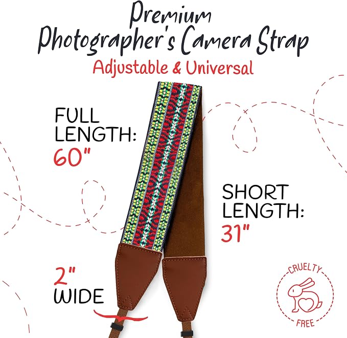 Art Tribute Camera Strap For Photographers Padded Universal Fit Neck Shoulder &