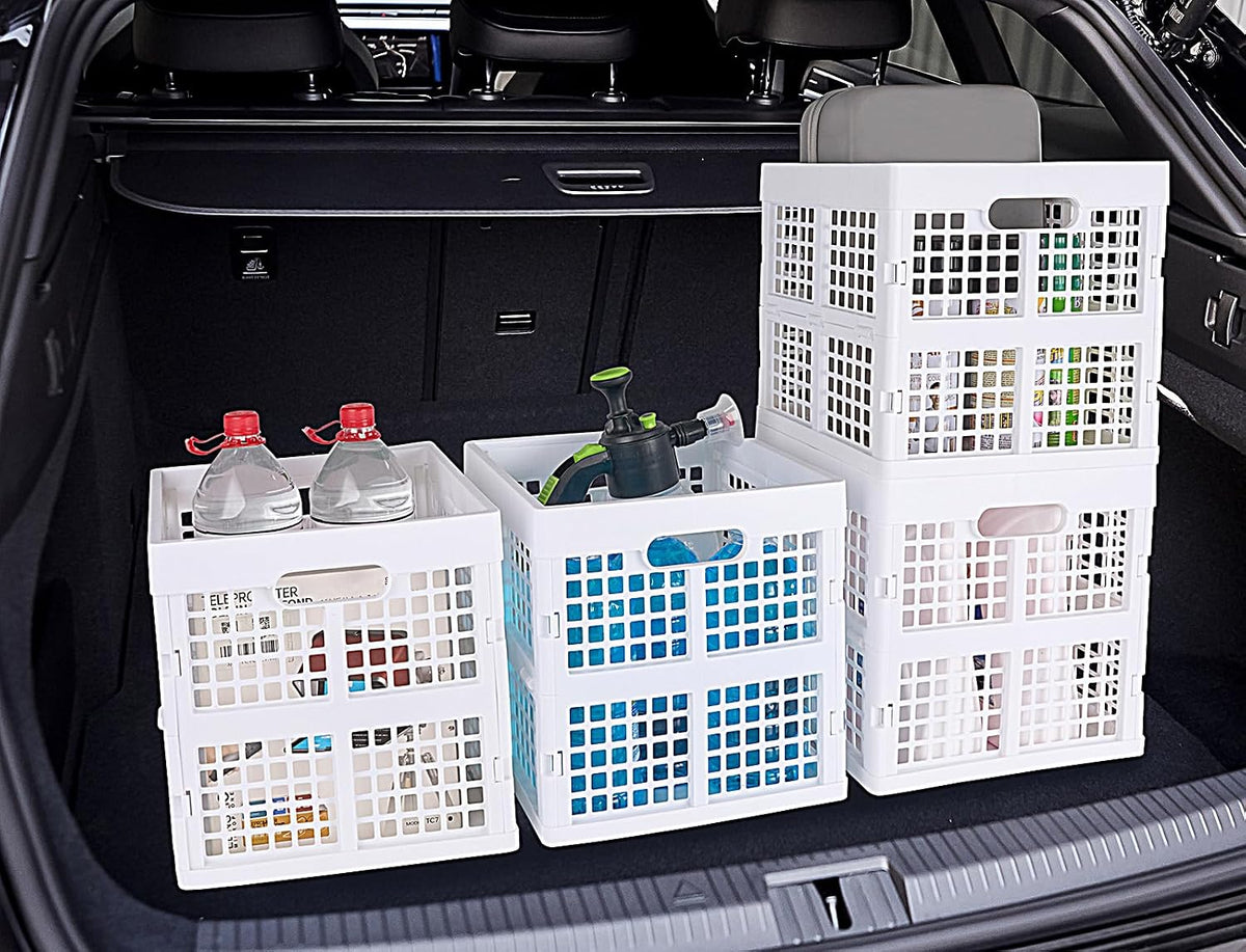 Eslite 3-Pack Collapsible Plastic Storage Crates,Foldable Crates for Storage,16L (White)