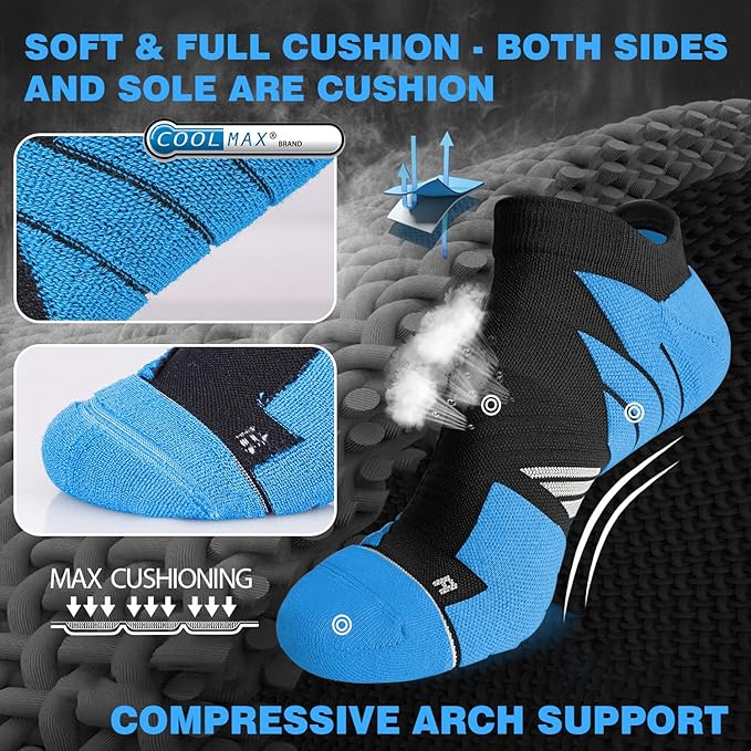 Hylaea No Show Running Athletic Anti-Blister Wicking Coolmax Socks, Seamless Anti-odor