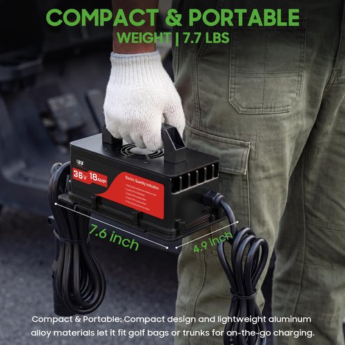 10L0L 36V Golf Cart Battery Charger for EZGO TXT, 18Amp Smart Charger with D Style Plug for Lead Acid Batteries, IP67 Waterproof, Auto Shut-Off