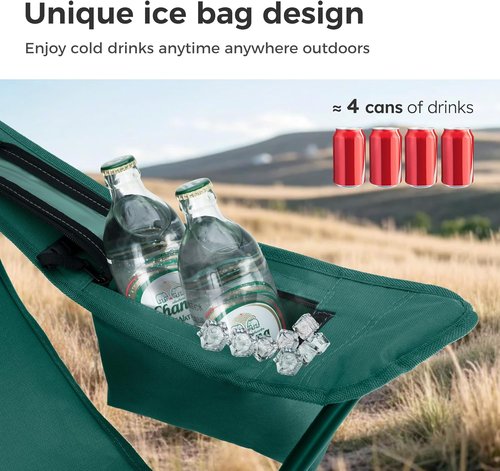 LET'S CAMP Folding Camping Chair Set - Portable 2-Pack with Cooler Bag & Cup Holder | Supports 350LBS, Green