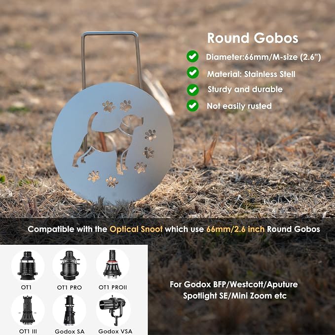 20Pcs Unique Round Gobos Kit for Optical Snoot, 66mm/2.6in Metal Plate Patterns