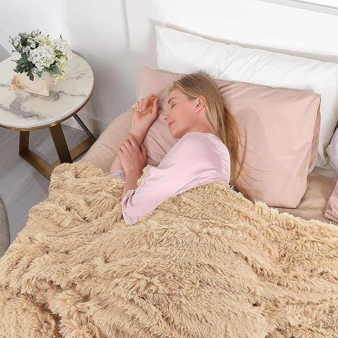 Tuddrom Decorative Extra Soft Faux Fur Throw Blanket 50"x60", Solid Reversible