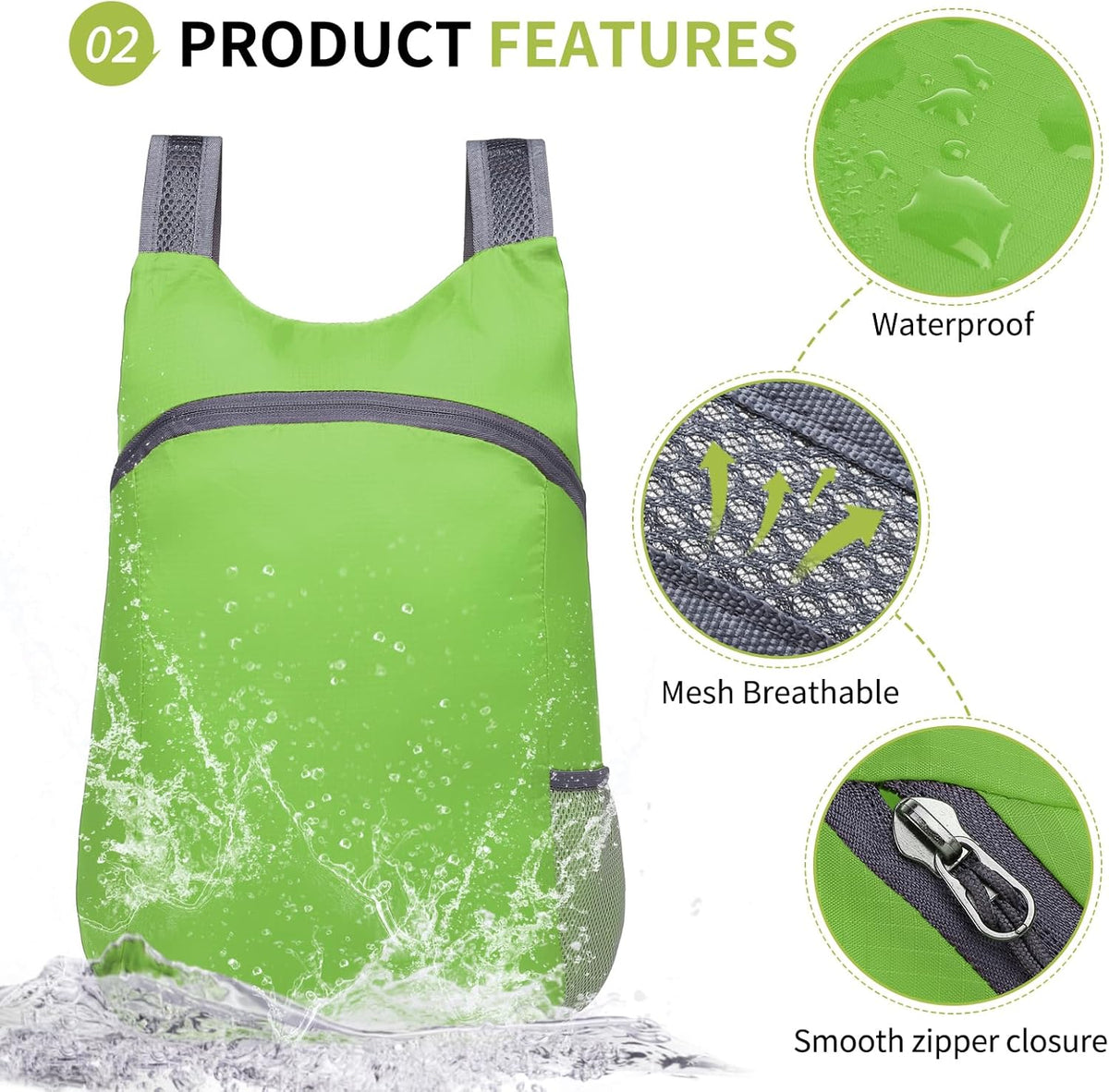 Skiennix 20L Ultra Lightweight Hiking Daypack - Foldable Travel Backpack for Camping & Cycling | Green