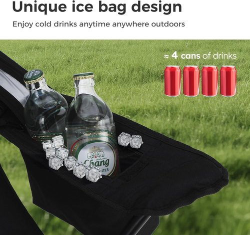 LET'S CAMP Folding Camping Chair 2-Pack - Portable Lawn Chairs with Cooler Bag & Cup Holder | Supports 350LBS (Black)