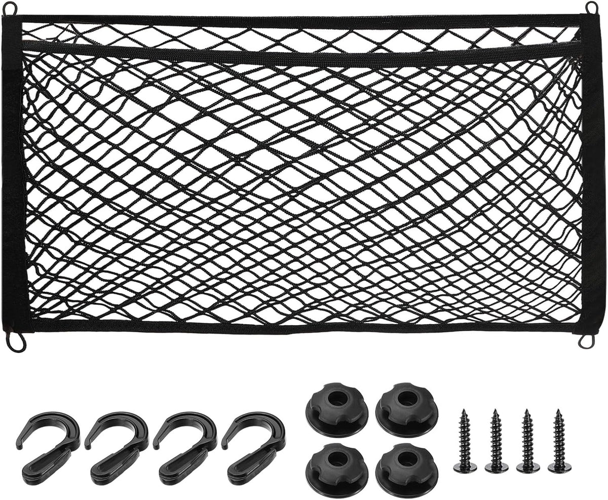 PATIKIL Truck Cargo Net, 28 x 20 Inch Polyester Adjustable Trunk Bed Net Stretchable Mesh Storage Organizer with 8 Hooks Universal for Pickup Trucks SUV Cars, Black