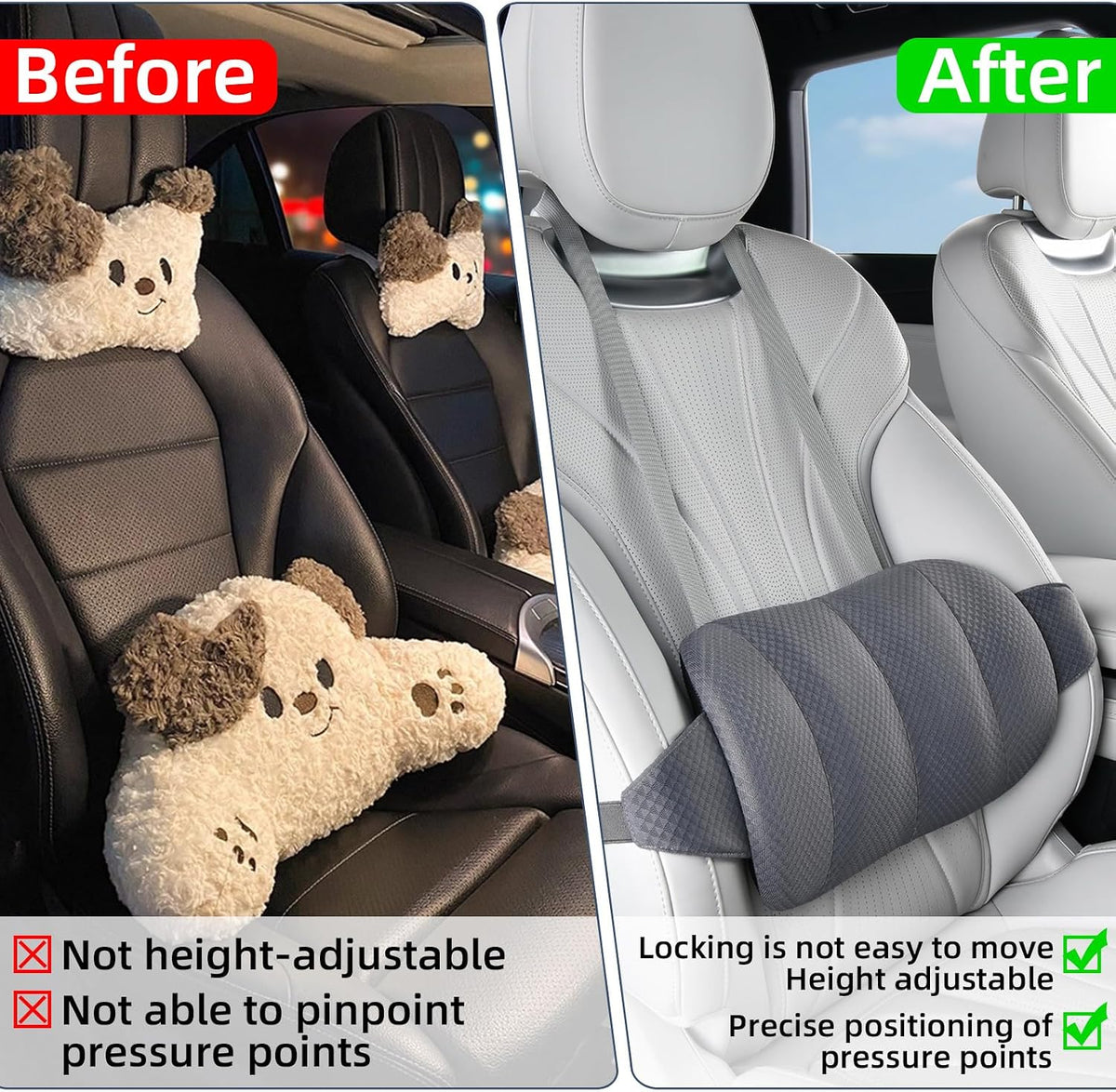 KAYI Lumbar Support Pillow for Car, Memory Foam Lumbar Pillow with Adjustable Straps, Lumbar Support Pillow for Office Chair, Back Support for Car, Sitting, Driving, Traveling (1, Gray)