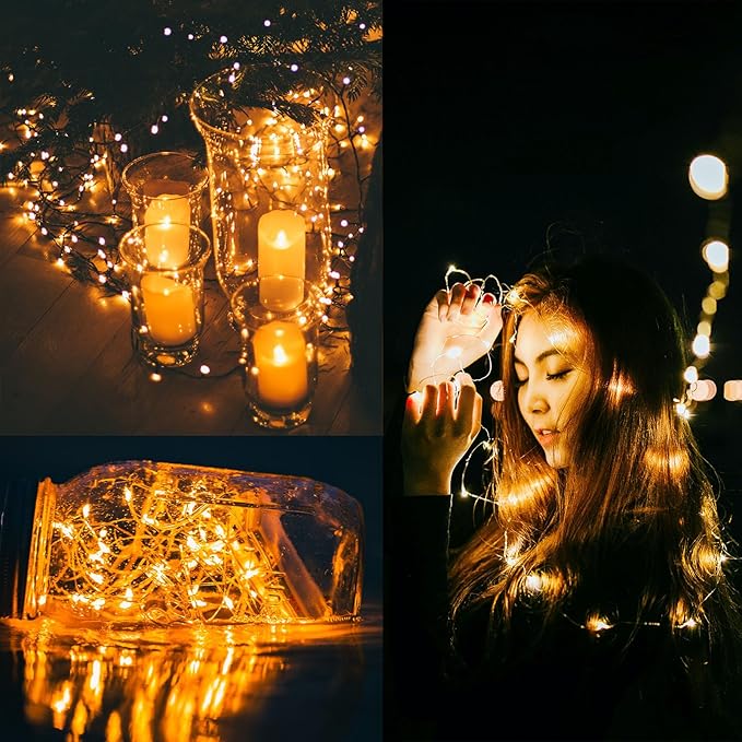 Beieverluck 16 Pack 33FT 100 LED Fairy Lights Battery Operated Fairy Lights with Remote and Timer Waterproof String Lights Outdoor Indoor for Bedroom Wedding Christmas Decorations, Warm White
