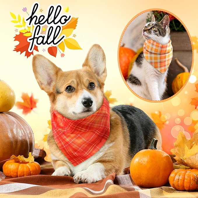 Weewooday 50 Pcs Fall Dog Bandanas Bulk Plaid Bandanas for Dogs Autumn Soft Doggie Bibs Adjustable Triangle Scarves for Small Medium Large Pet Costume(Plaid Pattern, 19.7 x 13.8 x 13.8 Inch)